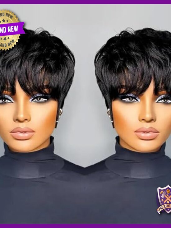 Short Layered Pixie Cut Human Hair Wig Glueless Lace Front Straight Bob